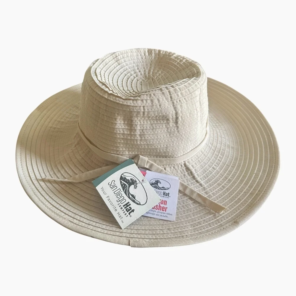 Vintage San Diego Hat Co Beige Bucket Hat Women's Sun Hat Polyester Beach NWT